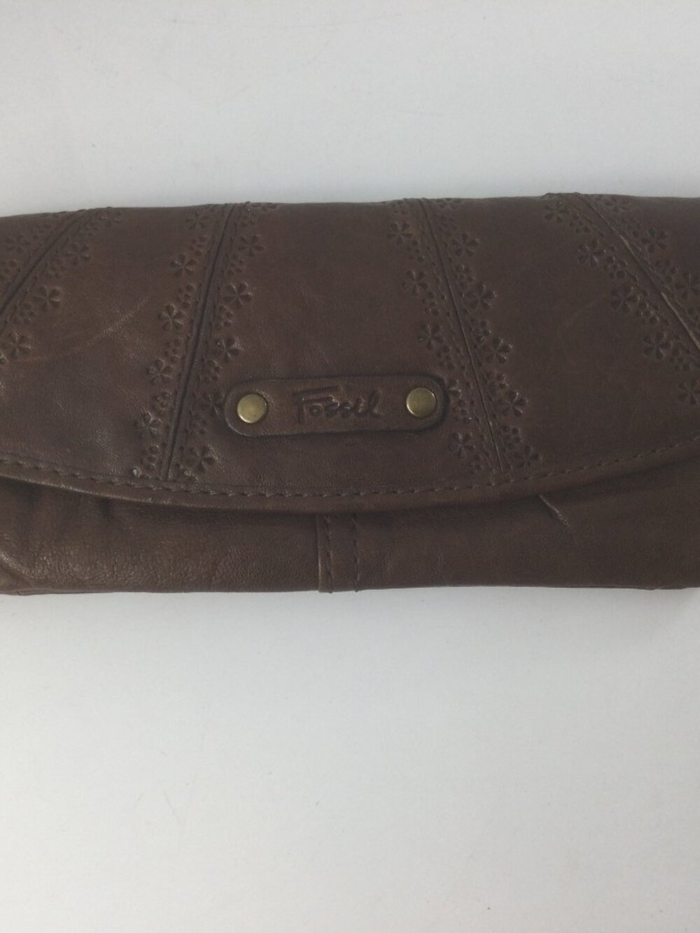Fossil Genuine Leather Brown Wallet Zippers Pockets